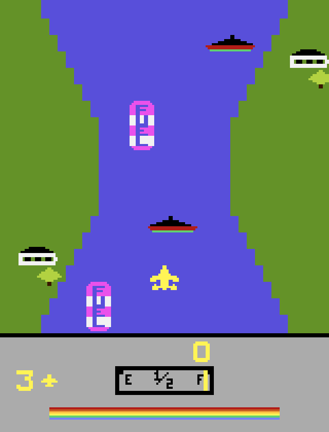 Pixel art river and aircraft from the original game